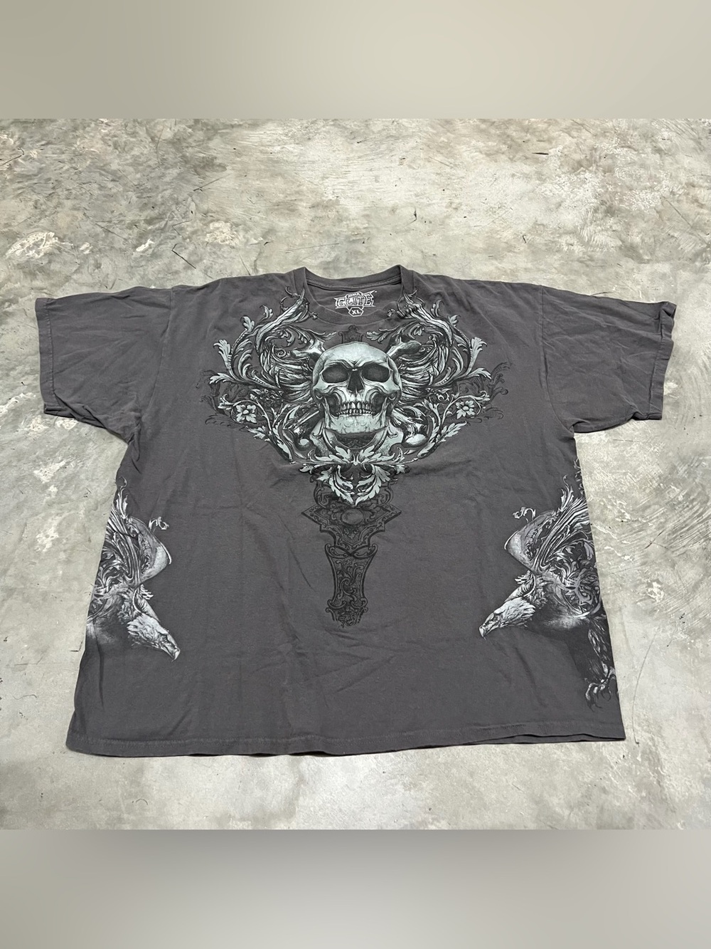 MMA Elite Shirt Men's XL Skull Y2K Cyber Goth Emo Grunge Punk Graphic Cross Gray